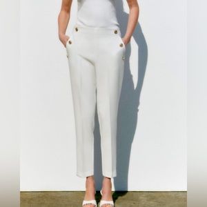 Zara white STRAIGHT LEG PANTS WITH METALLIC BUTTONS NWOT